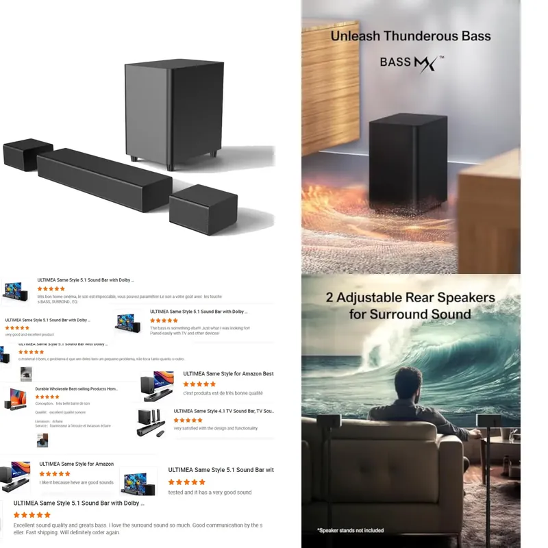 Soundbar With Wireless Subwoofer 5.1Ch - 5.1ch Surround Soundbar met 2 achterluidsprekers