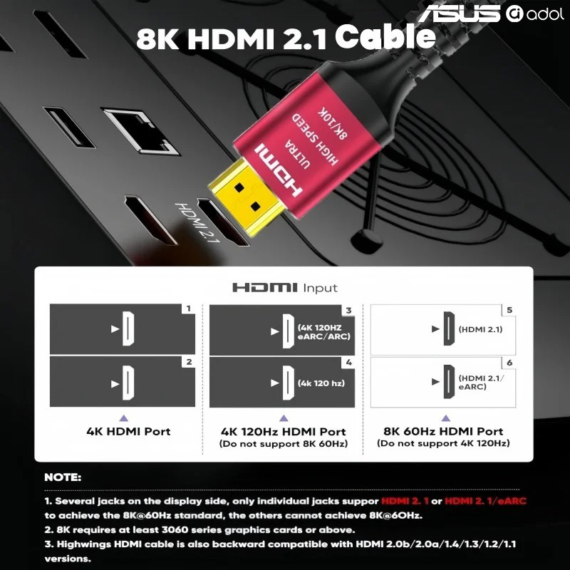 ASUS 8K 60Hz HDMI 2.1-kabel me - Hdmi 2.1 Cable 8K 60Hz 48Gbps Earc recensie en prijs