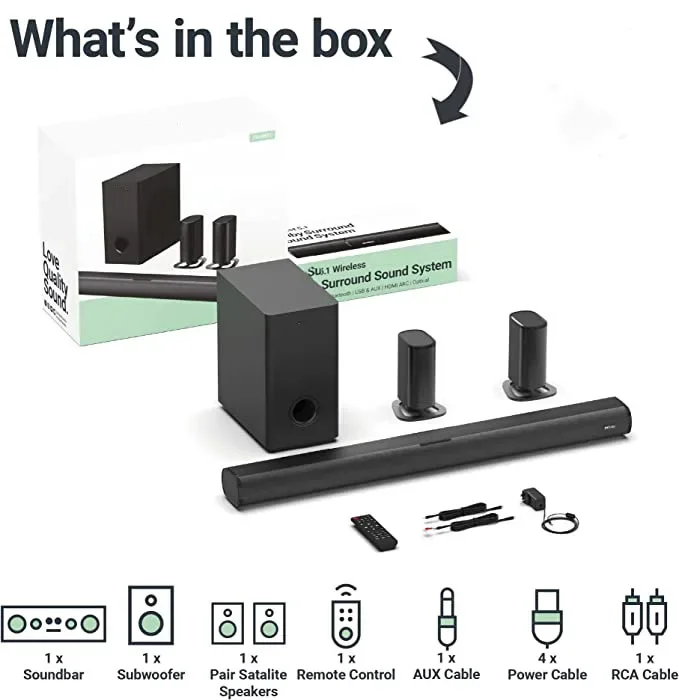 Draadloze speaker 5.1ch afneem - Soundbar With Wireless Subwoofer 5.1Ch recensie en prijs